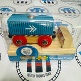 Container Wagon Blue with Buffer and Track Wooden - New in Box