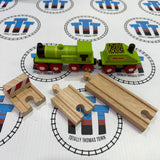 Big Green Engine with Track and Buffer BIGJIGS Rail Wooden - New in Box