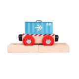 Container Wagon Blue with Buffer and Track Wooden - New in Box