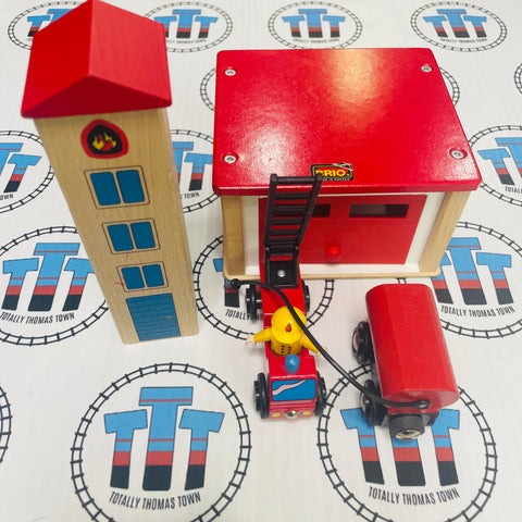 BRIO Fire Station Set 33584 Vintage (Missing 1 Spring in Fire Station) Wooden - Used