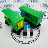 Box Car Green Pair (Learning Curve 2000) Good Condition Wooden - Used