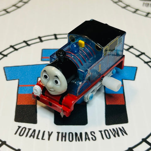 Clear Glitter Thomas Grinning Newer Face Peeling/Missing Stickers Capsule Plarail Wind Up - Used