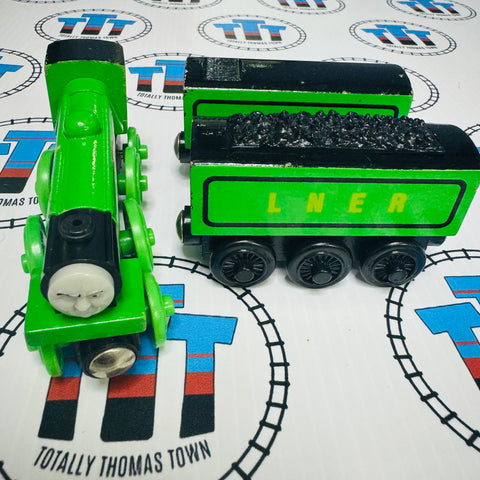 Flying Scotsman with 2 Tenders #6 (Learning Curve 1999) Rare Chipping Paint Wooden - Used