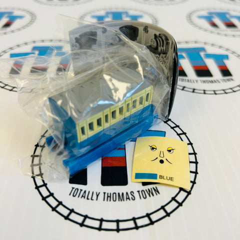 Blue and Yellow Narrow Gauge Coach Capsule Plarail Pull Along with Stickers - New