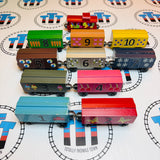 Whittle Shortline Number Train 1-10 and Caboose (#2 Chipping Paint/#8 Car Glued/Repaired Base) Generic Brand Wooden - Used