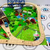 A Day at "The Works" Set #1 (Writing On ALL Trains, Stations, Track, Accessories) Missing Signals/Red House Peeling Sticker Wooden - Used