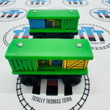 Box Car Green Pair (Learning Curve 2000) Good Condition Wooden - Used