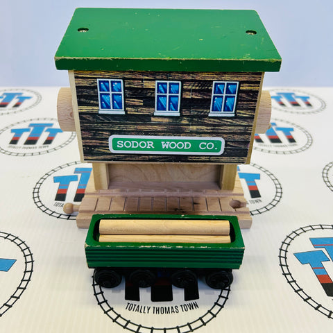 Sodor Log Loader with Log Car (1998) and 3 Logs Clickity Clack #2 Wooden - Used