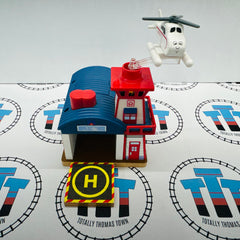 Harold's Heliport with Helipad Lights and Sound Noisy #3 Good Condition Wooden - Used