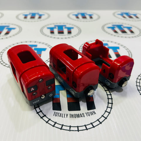 BRIO 33513 Red Metro Train with Lights Missing Roof Wooden - Used