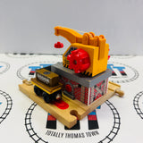 Cargo Transfer Station with 2 Cargo Pieces, 1 Cargo Car, 1 Flatbed and Sound #3 Chipping Paint Wooden - Used