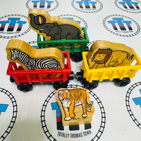 Circus Train with Zebra, Tiger, Lion and Elephant #2 (Learning Curve 2000) Rare Wooden - Used