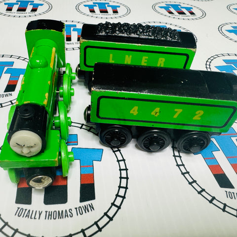 Flying Scotsman with 2 Tenders #8 (Learning Curve 1999) Fair Condition Chipping Paint Wooden - Used