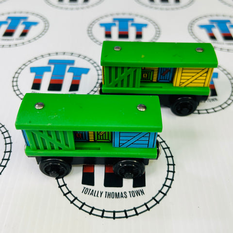 Box Cars Green Pair (Learning Curve 2001) Wooden - Used
