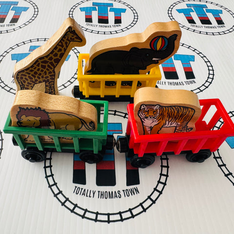 Circus Trains with Giraffe, Tiger, Elephant and Lion (Learning Curve 2003) Wooden - Used
