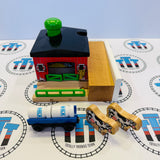 Sodor Dairy Farm #1 with 2 Cows, 1 Milk Barrel and 1 Barrel Car Good Condition Rare Wooden - Used