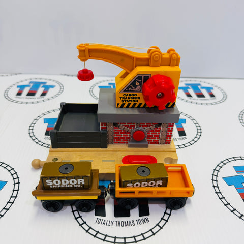 Cargo Transfer Station with 2 Cargo Pieces, 1 Cargo Car, 1 Flatbed and Sound #1 Wooden - Used