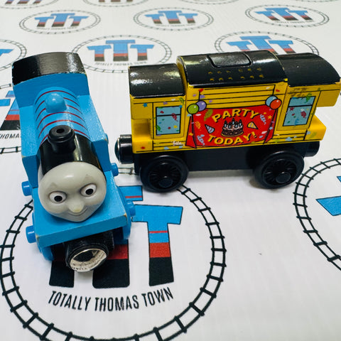 Birthday Thomas and Birthday Caboose (Plays Thomas Song) (Learning Curve) Wooden - Used