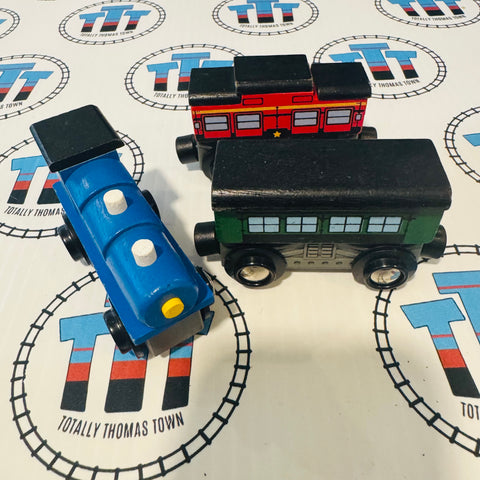 Train, Caboose and Passenger Car Geoffrey Brand Train Wooden - Used