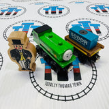 Sodor Airfield Set with Duck (Writing on Bottom), Flatbed and Tiger Moth (2001) Clickity Clack Wooden - Used in Marked Box