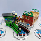 Come Out Henry Story Pack (Missing Station Base/Chipped & Marked Tunnel) with Sad Henry, Knapford Express Coach (1997), Figures, Elsbridge Station and Tunnel Fair Condition Wooden - Used