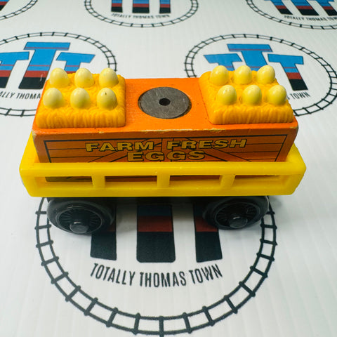 Egg Car Yellow with Egg Cargo (Learning Curve 2003) Fair Condition Wooden - Used