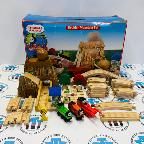 Boulder Mountain Set Complete (Button Gets Jammed/Glued Trees) Wooden - Used in Box