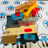 Cargo Transfer Station #2 with 2 Cargo Pieces, 1 Cargo Car, 1 Flatbed and Sound Fair Condition Marked #1 Wooden - Used