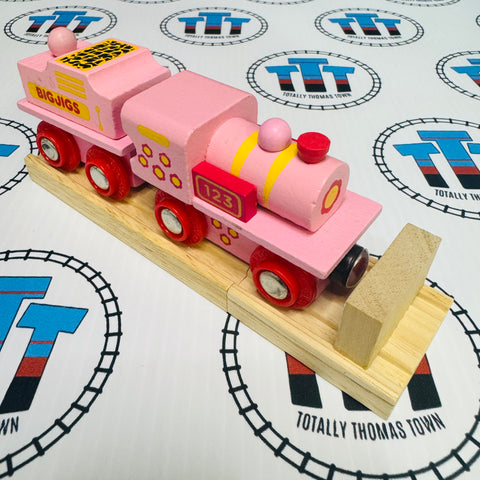Pink 123 Engine with Track and Buffer BIGJIGS Rail Wooden - New no Box