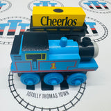 Thomas with Cheerios Cargo (Learning Curve 1999) Good Condition Rare Cracked Paint on Cargo Car Wooden - Used