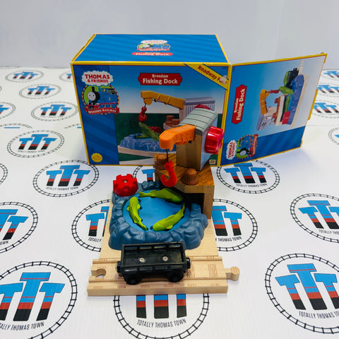 Brendam Fishing Dock with 3 Fish & Cargo Car Wooden - Used in Box