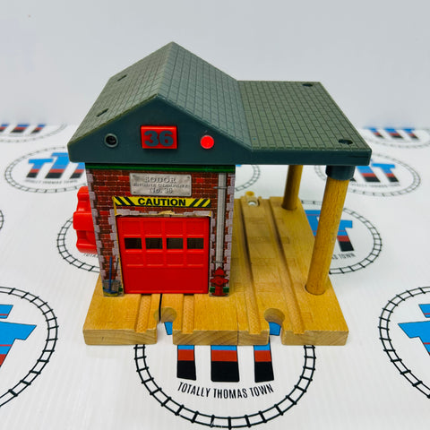 Sodor Fire Station with Lights and Sound #4 (Door Doesn’t Stay Up/Discoloured/Cracked) Wooden - Used