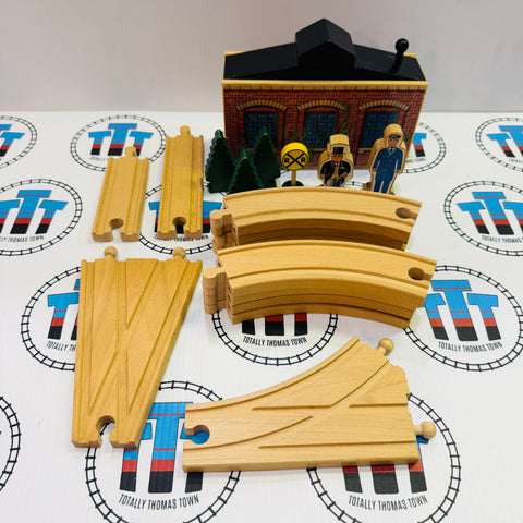 22 Piece Starter Set #1 (No Trains/Missing Sign/Ripped Stickers/Plain Track See Notes) Wooden - Used