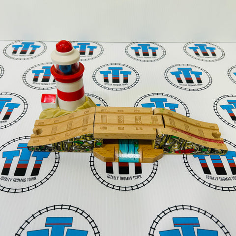 Lighthouse & Drawbridge with Lights and Sound #1 Marked/Sound from Button Only Wooden - Used