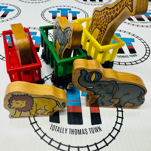 Circus Trains #2 (Learning Curve 1998) with Elephant, Tiger, Lion, Giraffe and Zebra Good Condition Wooden - Used