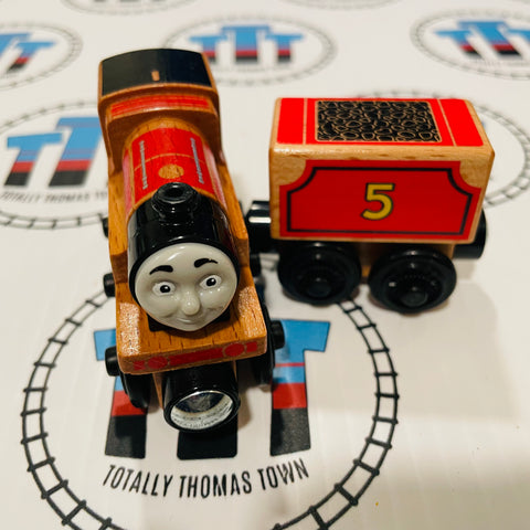 James & Tender (Thomas Wood Unpainted 2018 Mattel) Good Condition Wooden - Used