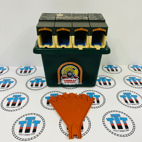 Collapsible Engine Shed with Switch Track and Bin Used - TOMY