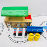 Arlesdale Barrel Loader with 2 Barrels (Oil, Molasses) #7 Fair Condition Ripping Stickers/Chipping Paint Wooden - Used