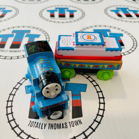 Happy Birthday Thomas with Cake Cargo Car with Sound (Thomas Wood Mattel) Good Condition Wooden - Used